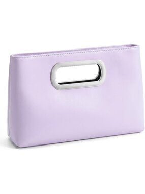 Women's Purple Clutch Handbag Modern Faux Leather with Metal Handle Evening Bag